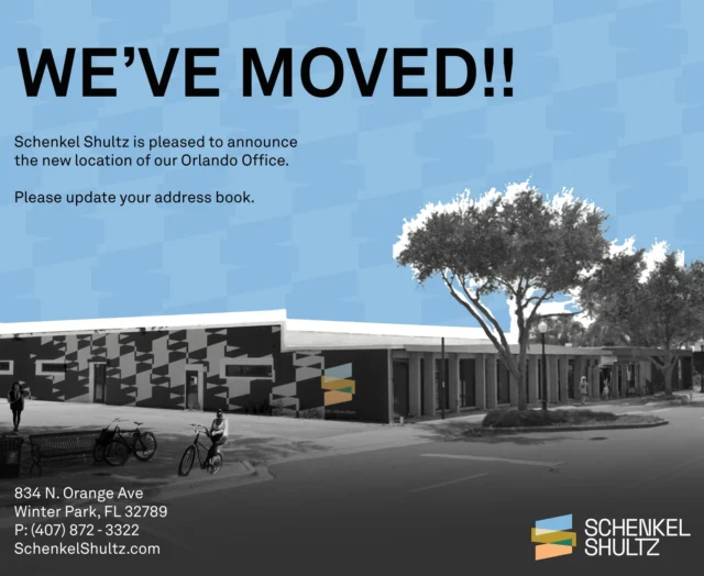 Schenkel Shultz has moved to Winter Park. Stay tuned as we settle into our new home and share more updates!

#schenkelshultz #newlocation #winterpark #florida #architecture #design