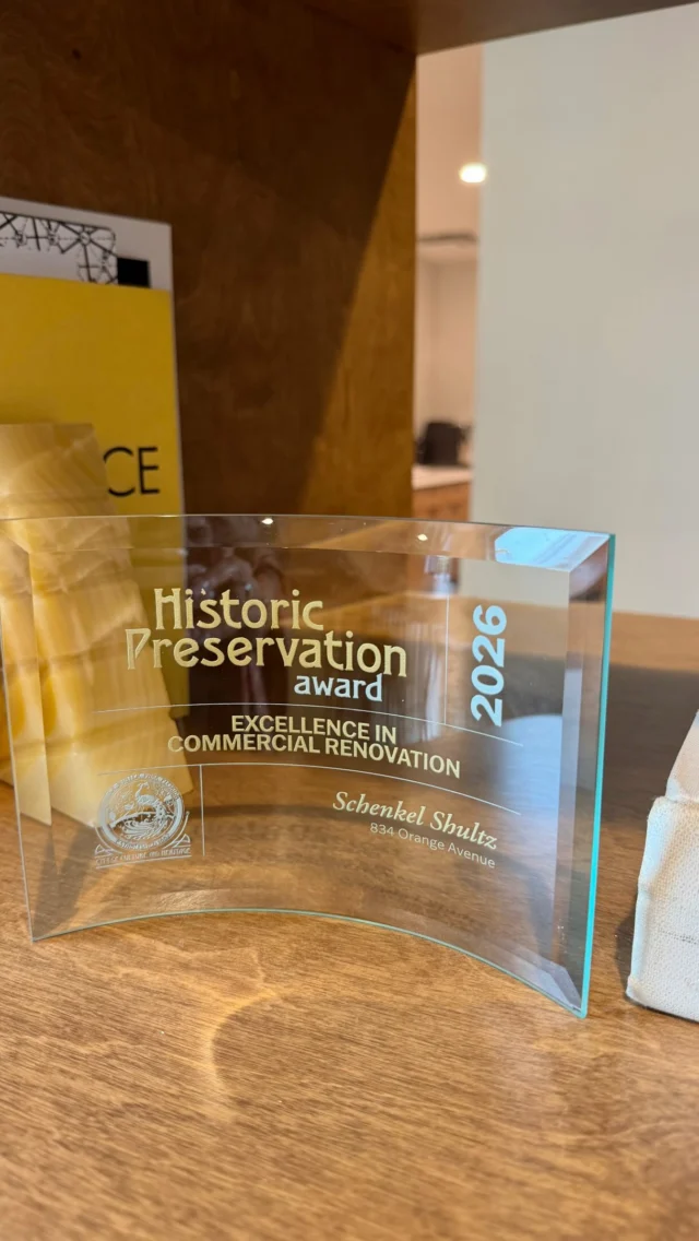 Schenkel Shultz is honored to be recognized by the City of Winter Park for the adaptive reuse of our studio in the vibrant ‘Designer’s Row’ along Orange Avenue.
 
Aligned with Historic Preservation Month and celebrated at Casa Feliz, this moment underscores our commitment to collaboration, community fabric and environmental stewardship.
 
Originally constructed in the 1950s, we brought new life to the existing space, transforming it into a modern design hub. Expansive and light-filled, our sustainable strategies came together to support our team and inspire our work. A place rooted in history, reimagined for the future.✨
